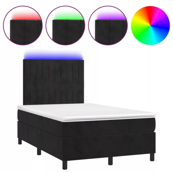 fekete bársony rugós és LED-es ágy matraccal 120x190 cm