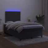 fekete bársony rugós és LED-es ágy matraccal 120x190 cm