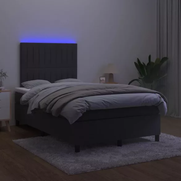 fekete bársony rugós és LED-es ágy matraccal 120x190 cm