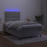 világosszürke bársony rugós és LED-es ágy matraccal 120x190 cm