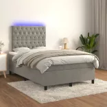 világosszürke bársony rugós és LED-es ágy matraccal 120x190 cm