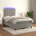 világosszürke bársony rugós és LED-es ágy matraccal 120x190 cm
