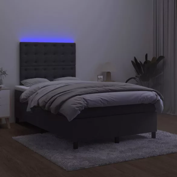 fekete bársony rugós és LED-es ágy matraccal 120x190 cm
