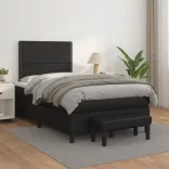 fekete műbőr rugós ágy matraccal 120x190 cm