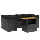 7 részes fekete polyrattan kerti ülőgarnitúra párnával