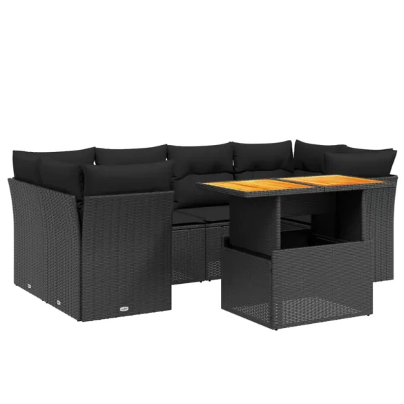 7 részes fekete polyrattan kerti ülőgarnitúra párnával