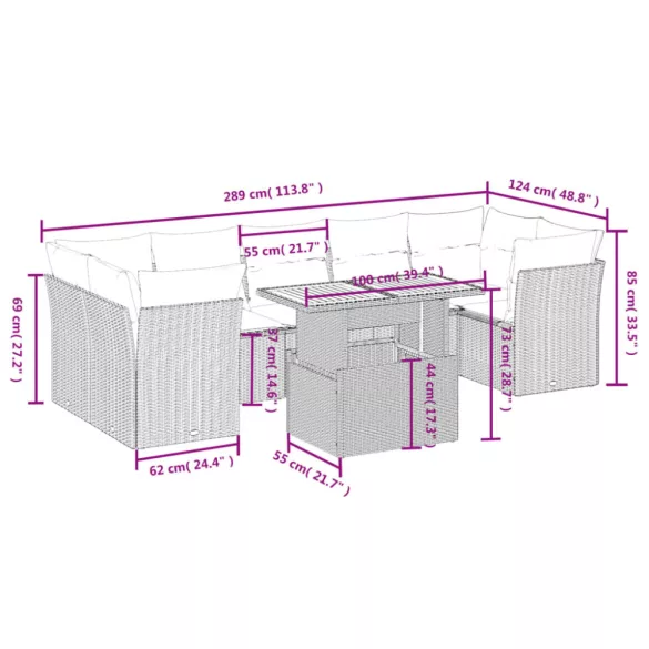 8 részes bézs polyrattan kerti ülőgarnitúra párnával