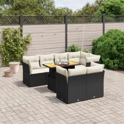   8 részes fekete polyrattan kerti ülőgarnitúra párnákkal