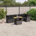 7 részes fekete polyrattan kerti ülőgarnitúra párnával