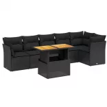 7 részes fekete polyrattan kerti ülőgarnitúra párnával