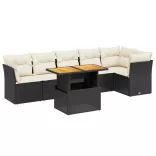 7 részes fekete polyrattan kerti ülőgarnitúra párnával