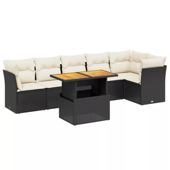 7 részes fekete polyrattan kerti ülőgarnitúra párnával