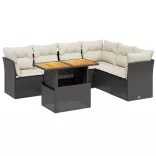 7 részes fekete polyrattan kerti ülőgarnitúra párnával