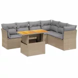 7 részes bézs polyrattan kerti ülőgarnitúra párnákkal