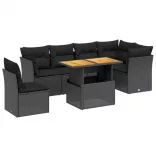 7 részes fekete polyrattan kerti ülőgarnitúra párnával
