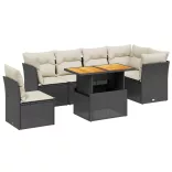 7 részes fekete polyrattan kerti ülőgarnitúra párnával