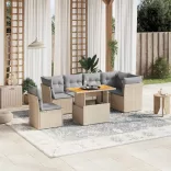 7 részes bézs polyrattan kerti ülőgarnitúra párnákkal