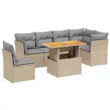 7 részes bézs polyrattan kerti ülőgarnitúra párnákkal