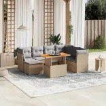 8 részes bézs polyrattan kerti ülőgarnitúra párnával