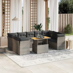   10 részes szürke polyrattan kerti ülőgarnitúra párnákkal