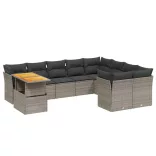 10 részes szürke polyrattan kerti ülőgarnitúra párnákkal