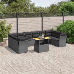   11 részes fekete polyrattan kerti ülőgarnitúra párnákkal