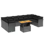 11 részes fekete polyrattan kerti ülőgarnitúra párnákkal