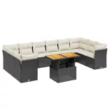 11 részes fekete polyrattan kerti ülőgarnitúra párnákkal
