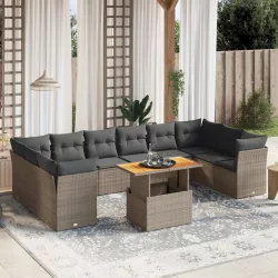   11 részes szürke polyrattan kerti ülőgarnitúra párnákkal