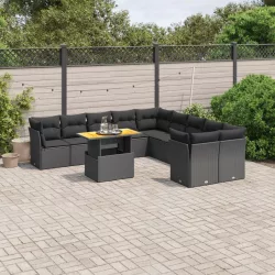   11 részes fekete polyrattan kerti ülőgarnitúra párnákkal