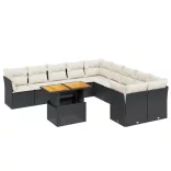 11 részes fekete polyrattan kerti ülőgarnitúra párnákkal