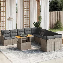   11 részes szürke polyrattan kerti ülőgarnitúra párnákkal