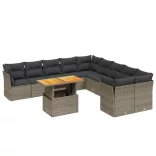 11 részes szürke polyrattan kerti ülőgarnitúra párnákkal