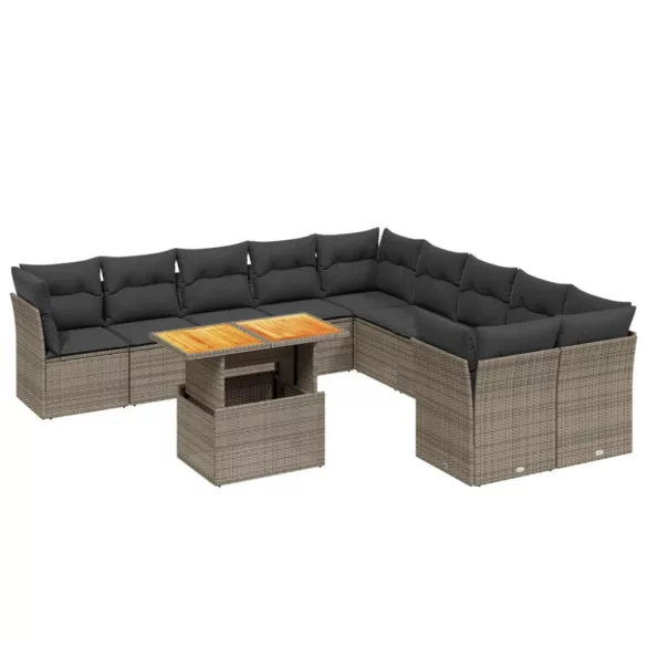 11 részes szürke polyrattan kerti ülőgarnitúra párnákkal
