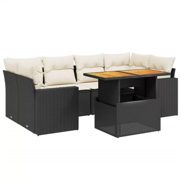 7 részes fekete polyrattan kerti ülőgarnitúra párnával