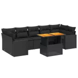 8 részes fekete polyrattan kerti ülőgarnitúra párnákkal