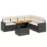 7 részes fekete polyrattan kerti ülőgarnitúra párnával