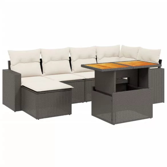 7 részes fekete polyrattan kerti ülőgarnitúra párnával