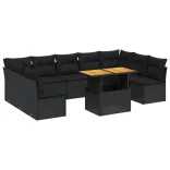 10 részes fekete polyrattan kerti ülőgarnitúra párnákkal