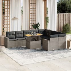   10 részes szürke polyrattan kerti ülőgarnitúra párnákkal