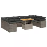 11 részes szürke polyrattan kerti ülőgarnitúra párnákkal