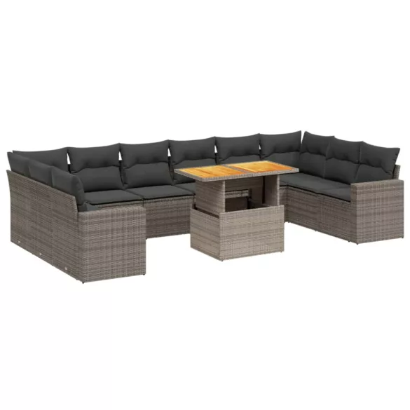11 részes szürke polyrattan kerti ülőgarnitúra párnákkal