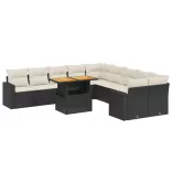 11 részes fekete polyrattan kerti ülőgarnitúra párnákkal