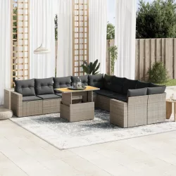  11 részes szürke polyrattan kerti ülőgarnitúra párnákkal