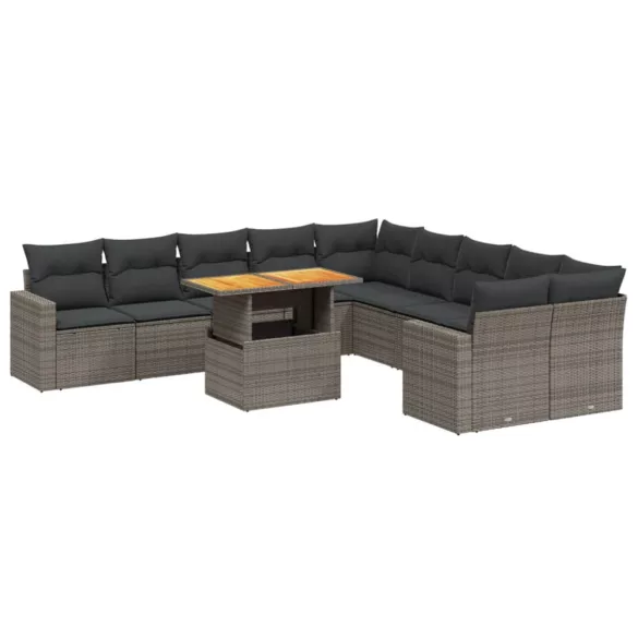 11 részes szürke polyrattan kerti ülőgarnitúra párnákkal