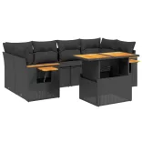 7 részes fekete polyrattan kerti ülőgarnitúra párnával