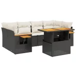 7 részes fekete polyrattan kerti ülőgarnitúra párnával