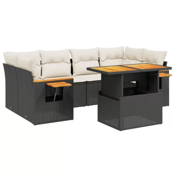 7 részes fekete polyrattan kerti ülőgarnitúra párnával