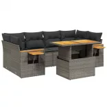 7 részes szürke polyrattan kerti ülőgarnitúra párnákkal