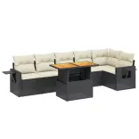 7 részes fekete polyrattan kerti ülőgarnitúra párnával